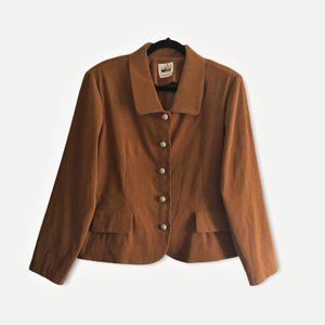 Leslie Fay 90s Vintage Brown Microsuede Button Blazer Jacket